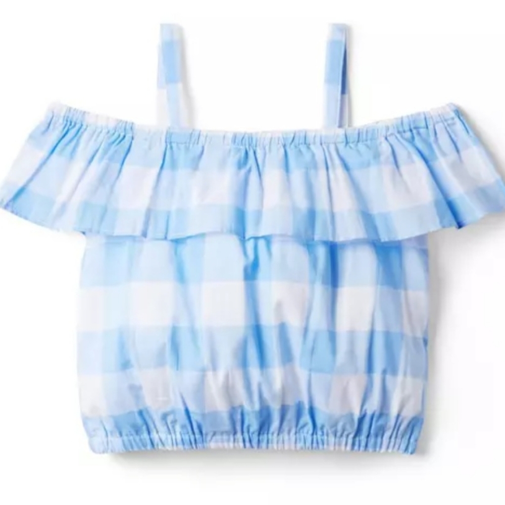 Gingham Ruffle Cold Shoulder Top